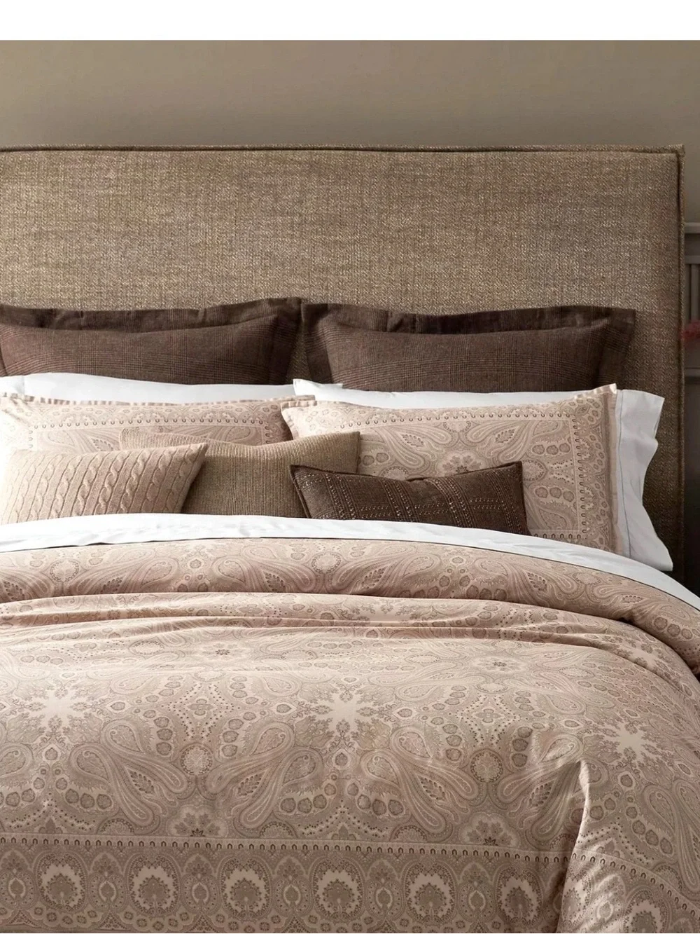 Ralph Lauren Queen Beaumont Paisley Cotton Comforter 94” x 96” Stone NWT $550
